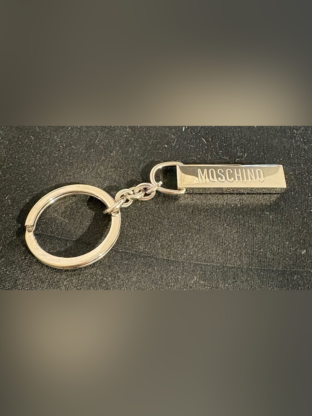 Brand New Vintage Moschino Silver-Tone Logo Bar Keyring